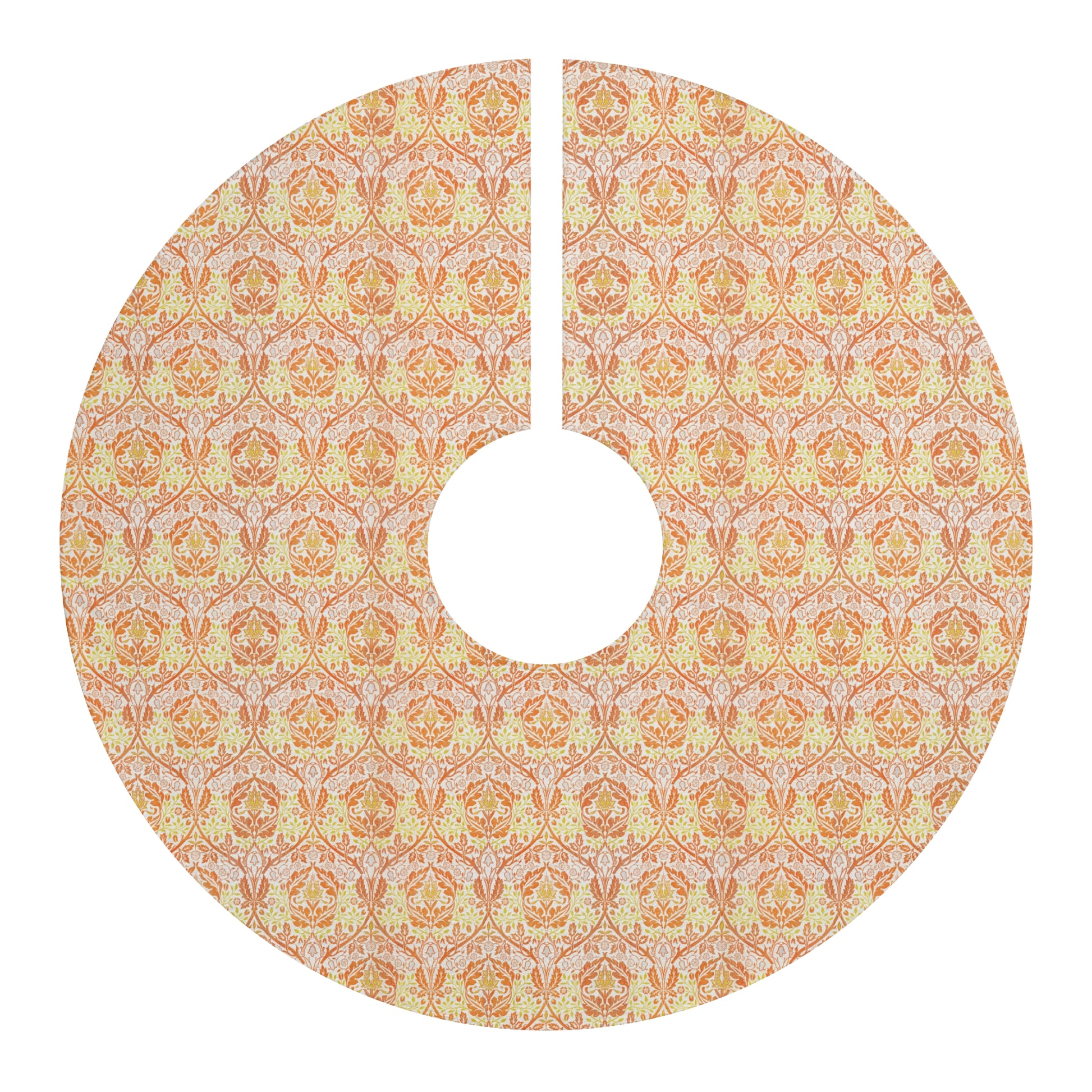 Decorative tree skirt with a floral pattern on a white background