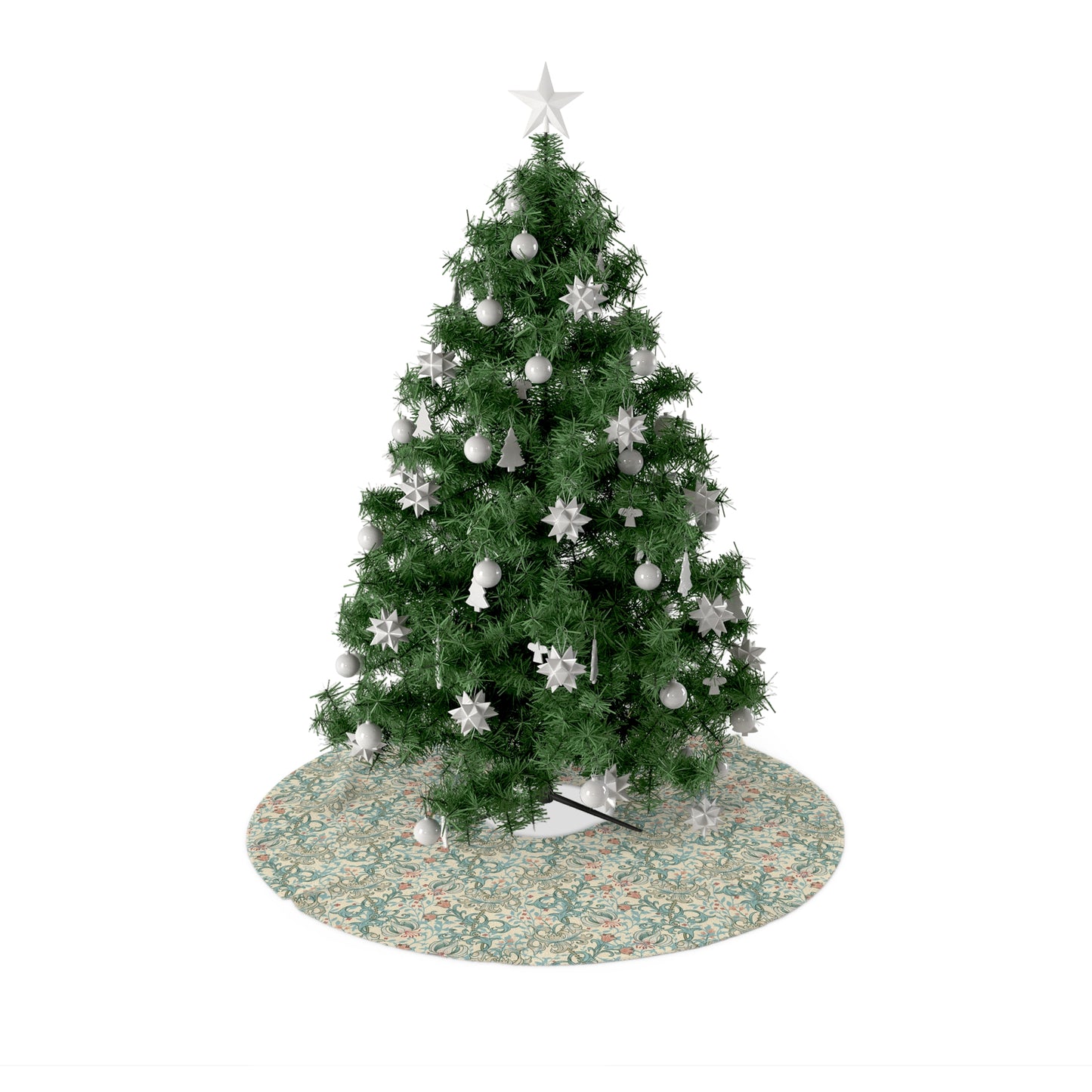 Decorated Christmas tree with ornaments on a white background