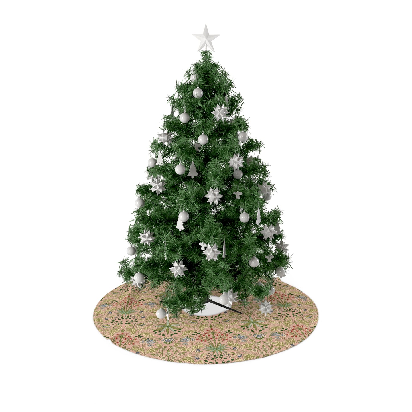 Decorated Christmas tree with ornaments on a white background