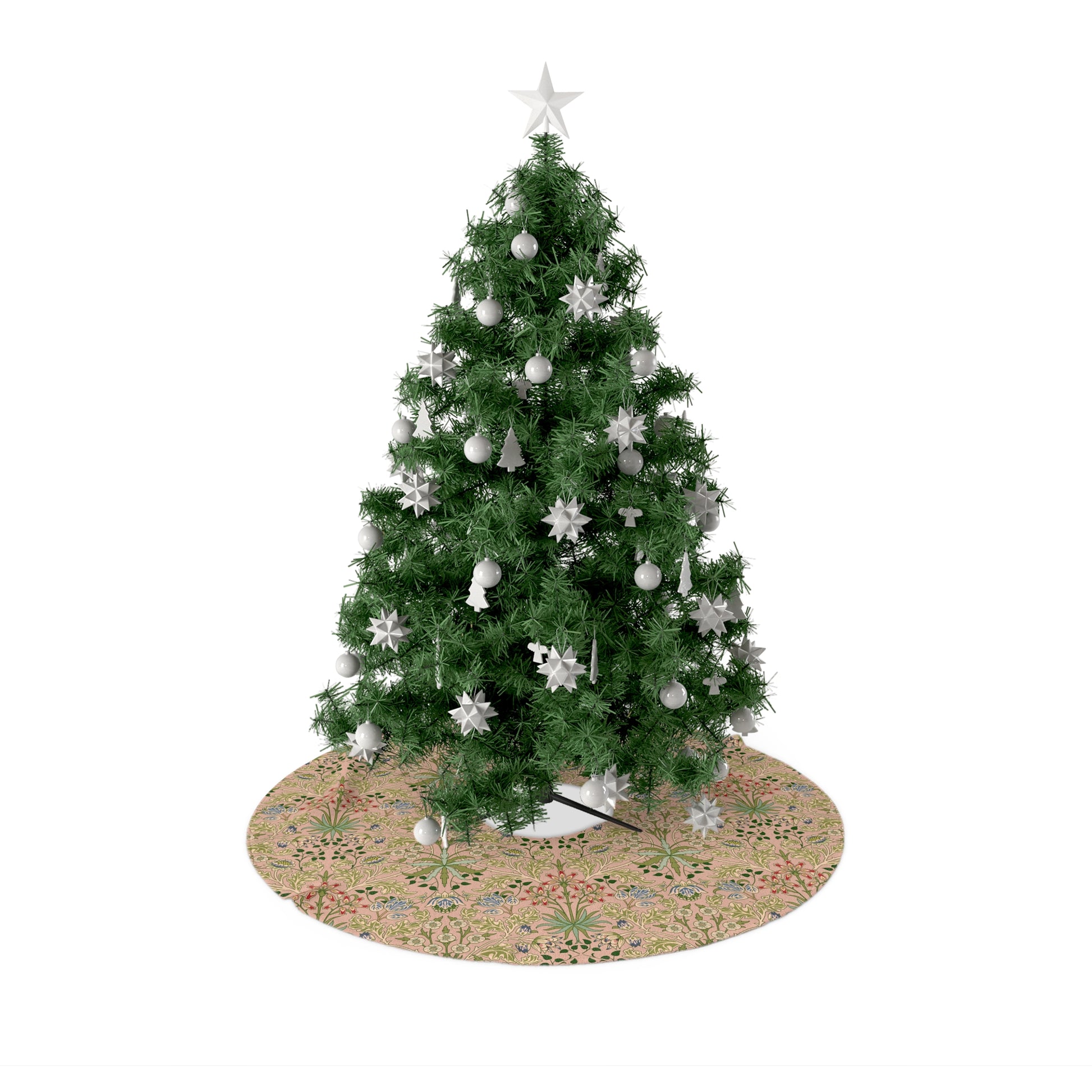 Decorated Christmas tree with ornaments on a white background