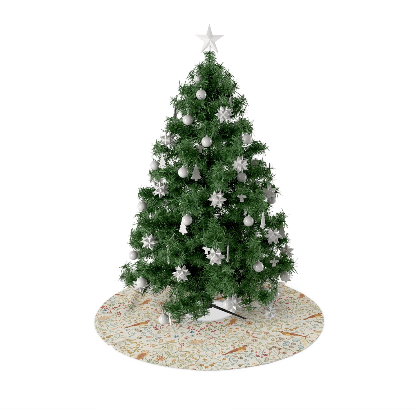 Decorated Christmas tree with ornaments on a white background