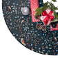Decorative Christmas tree skirt with festive pattern and presents on a white background