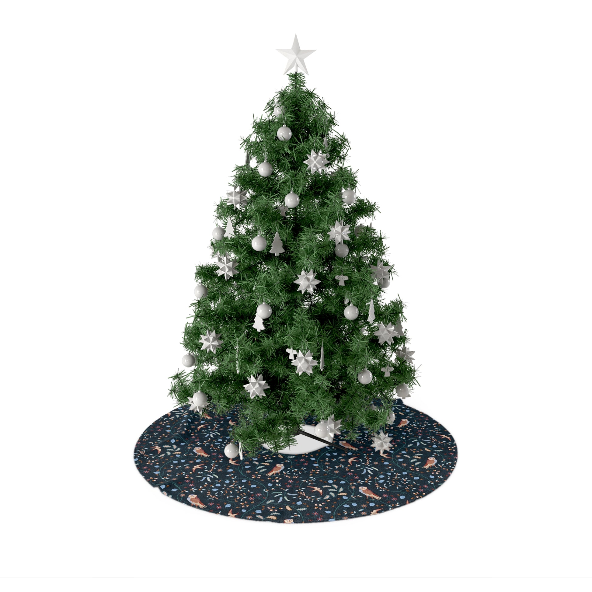 Decorated Christmas tree with ornaments on a white background