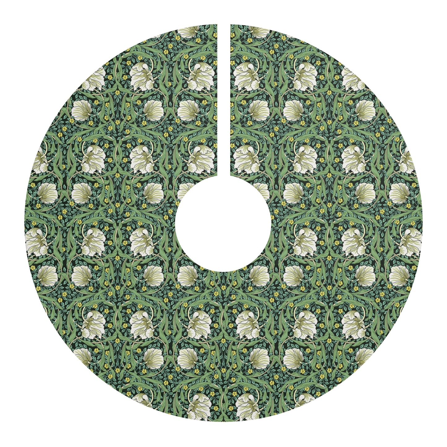 Decorative tree skirt with floral pattern on a white background