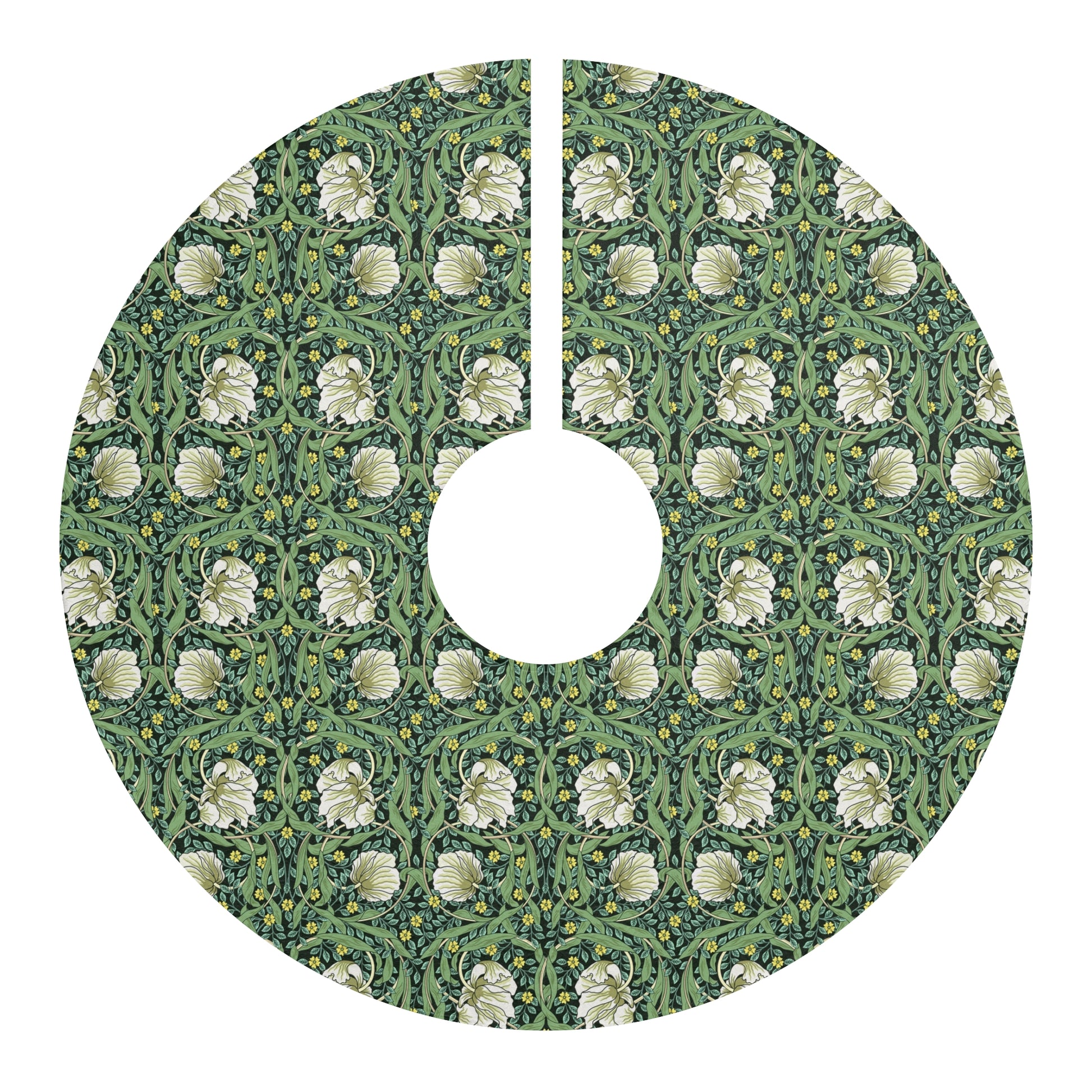 Decorative tree skirt with floral pattern on a white background