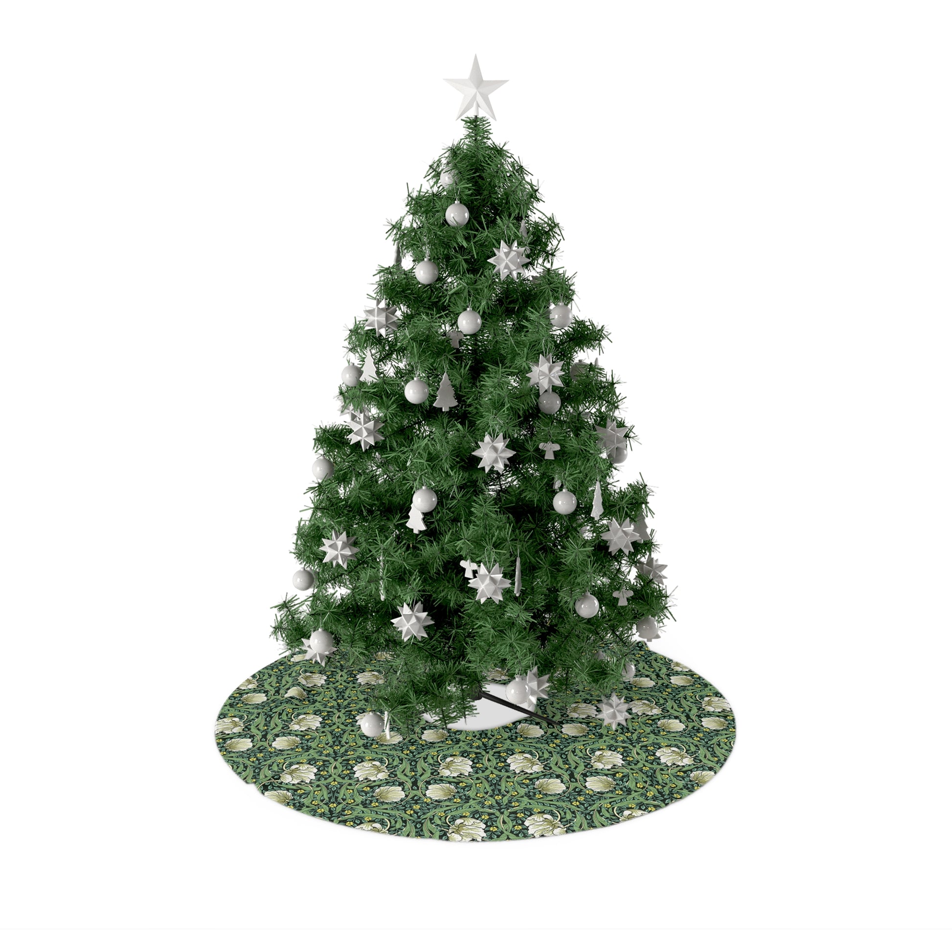 Decorated Christmas tree with ornaments on a white background