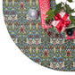 Decorative Christmas tree skirt with a patterned design and holiday elements.