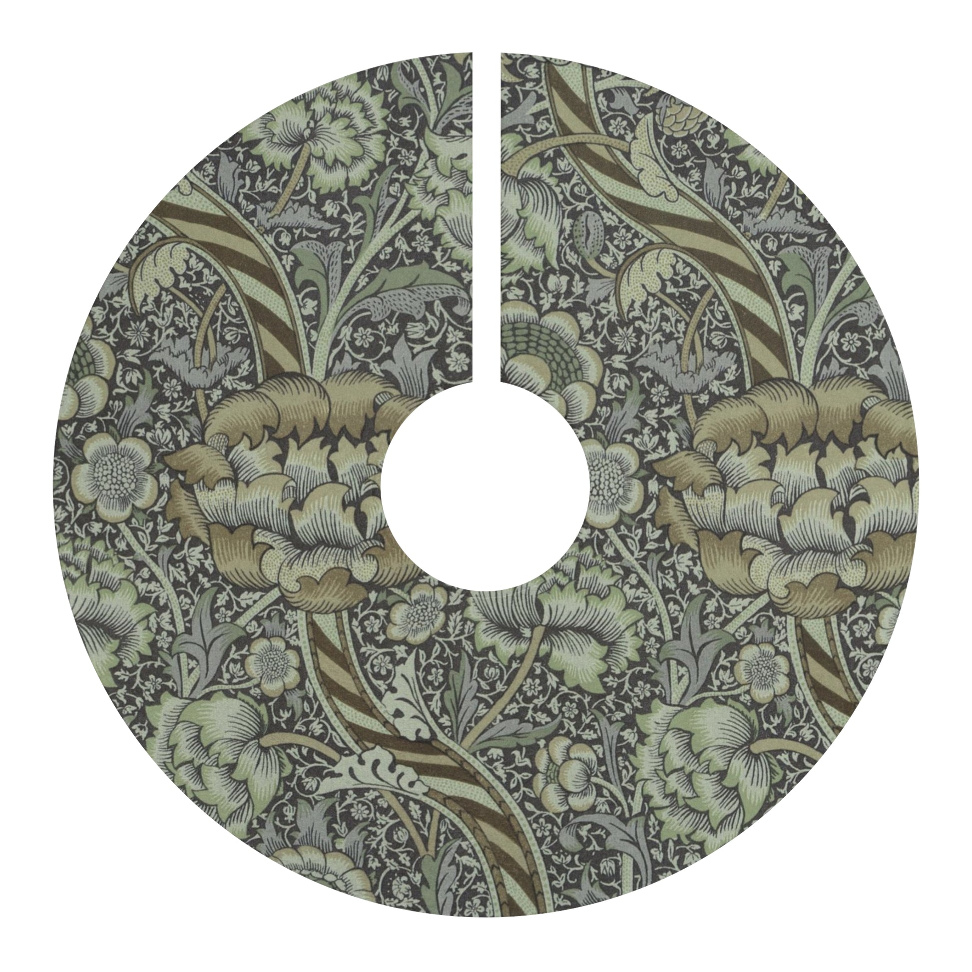 Decorative tree skirt with floral pattern on a white background