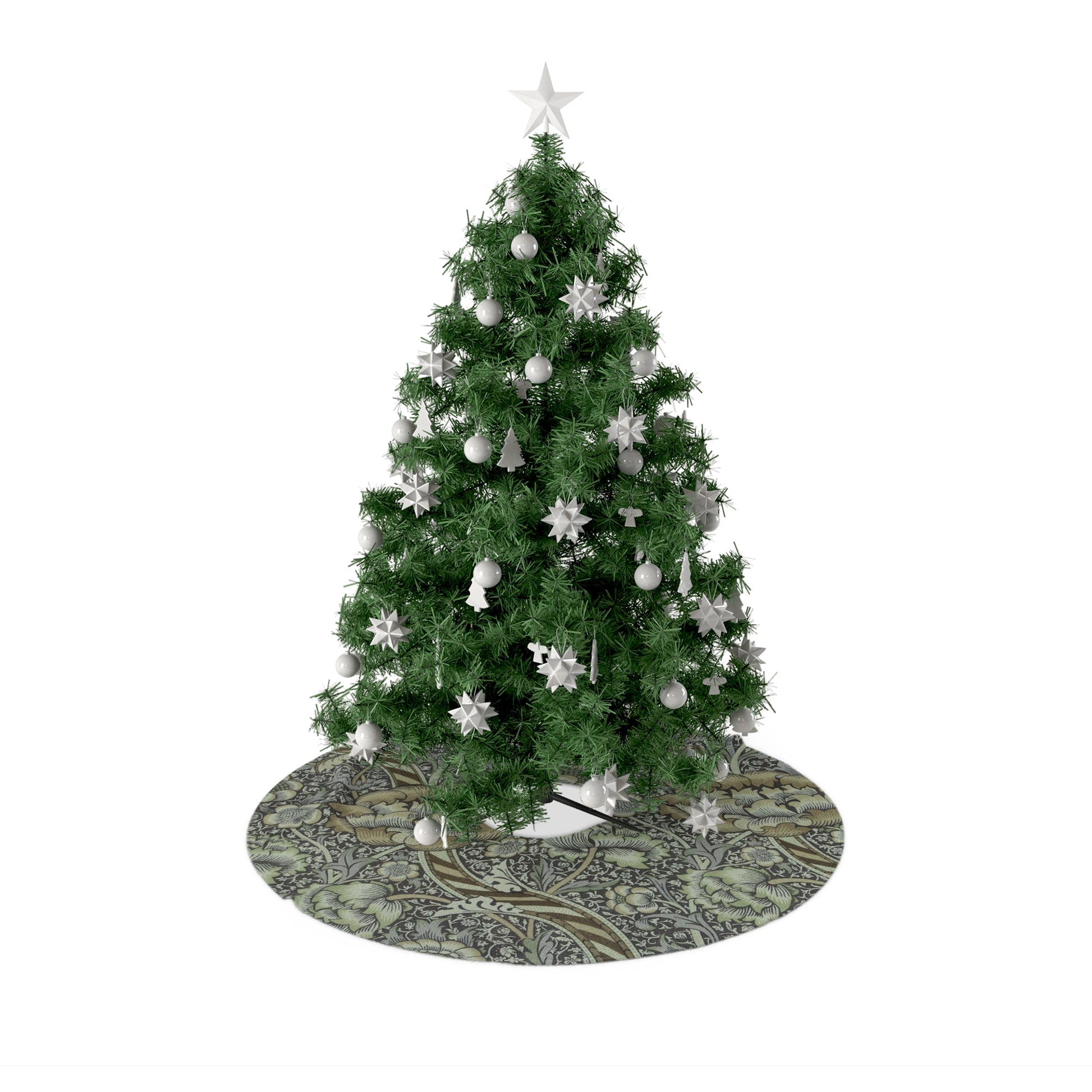 Decorated Christmas tree with ornaments on a white background