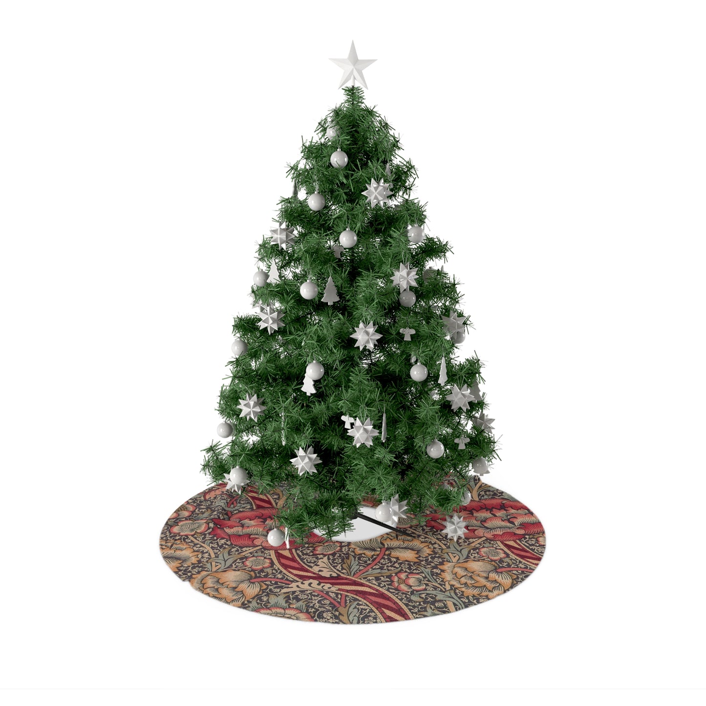Decorated Christmas tree with ornaments on a white background
