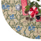 Christmas Tree Skirt by William Morris & Co in a floral pattern called Blue Iris Collection in beige, blue and green