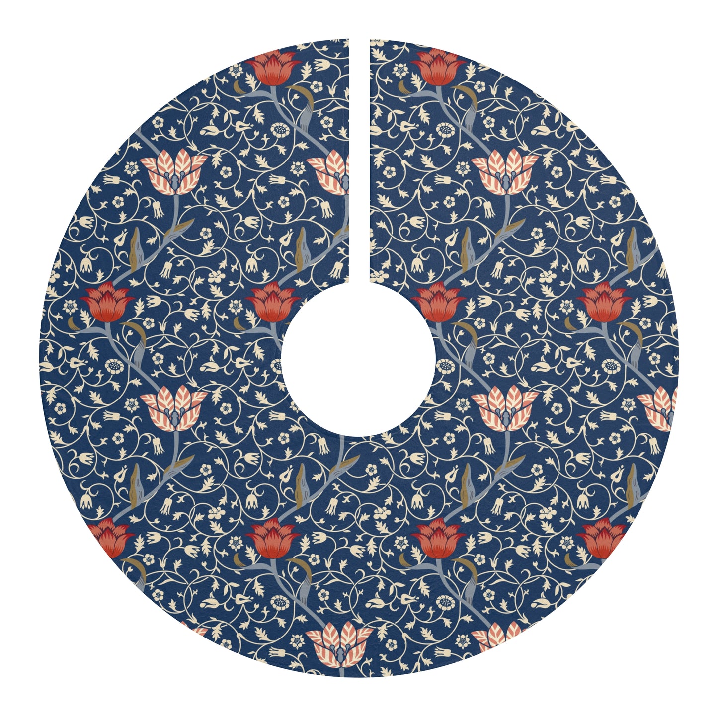 Floral patterned tree skirt on a white background