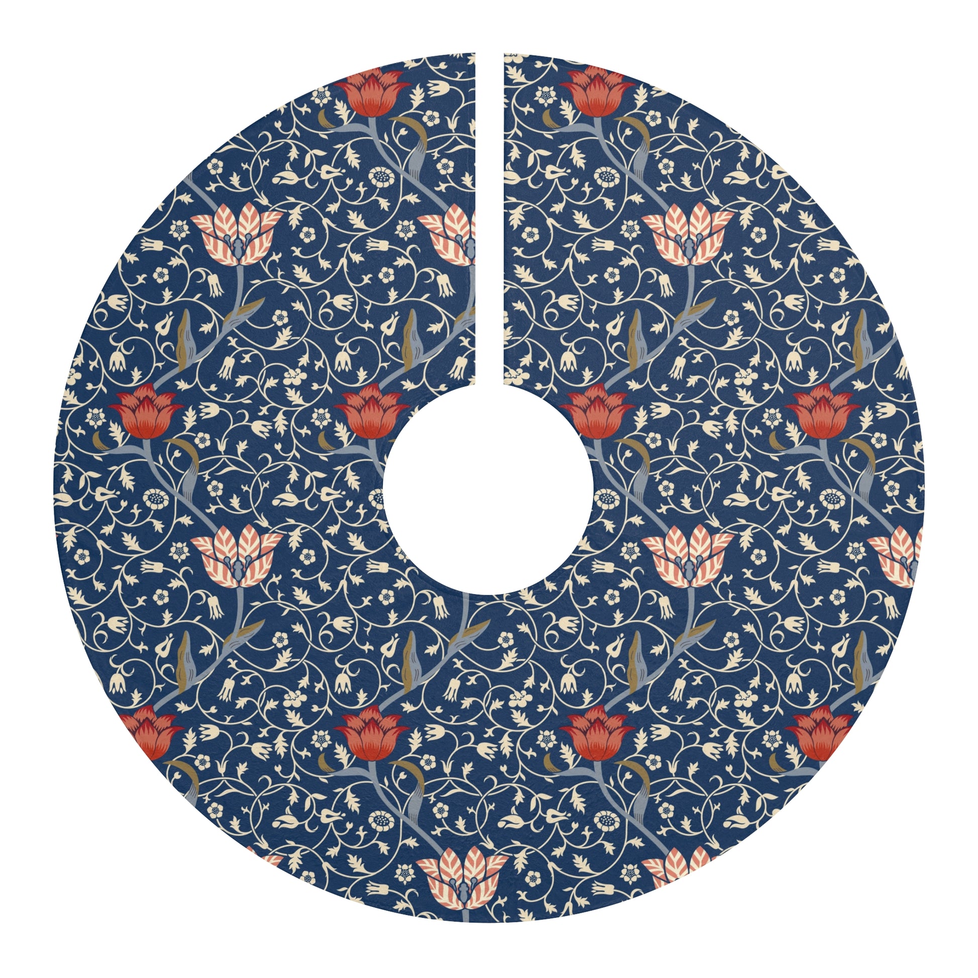 Floral patterned tree skirt on a white background