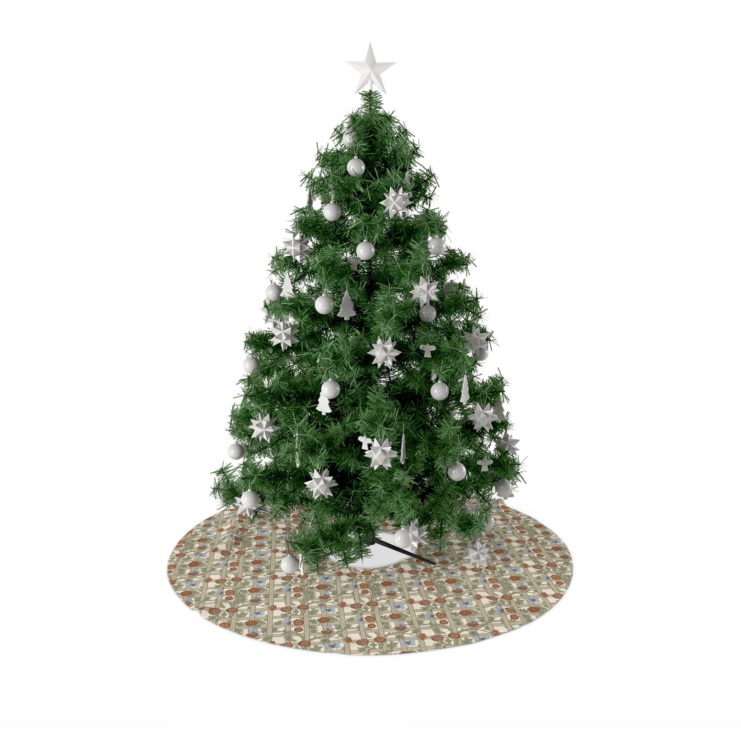 Decorated Christmas tree with ornaments on a white background