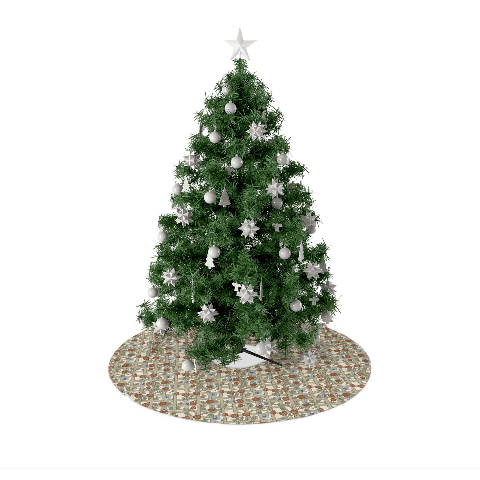 Decorated Christmas tree with ornaments on a white background