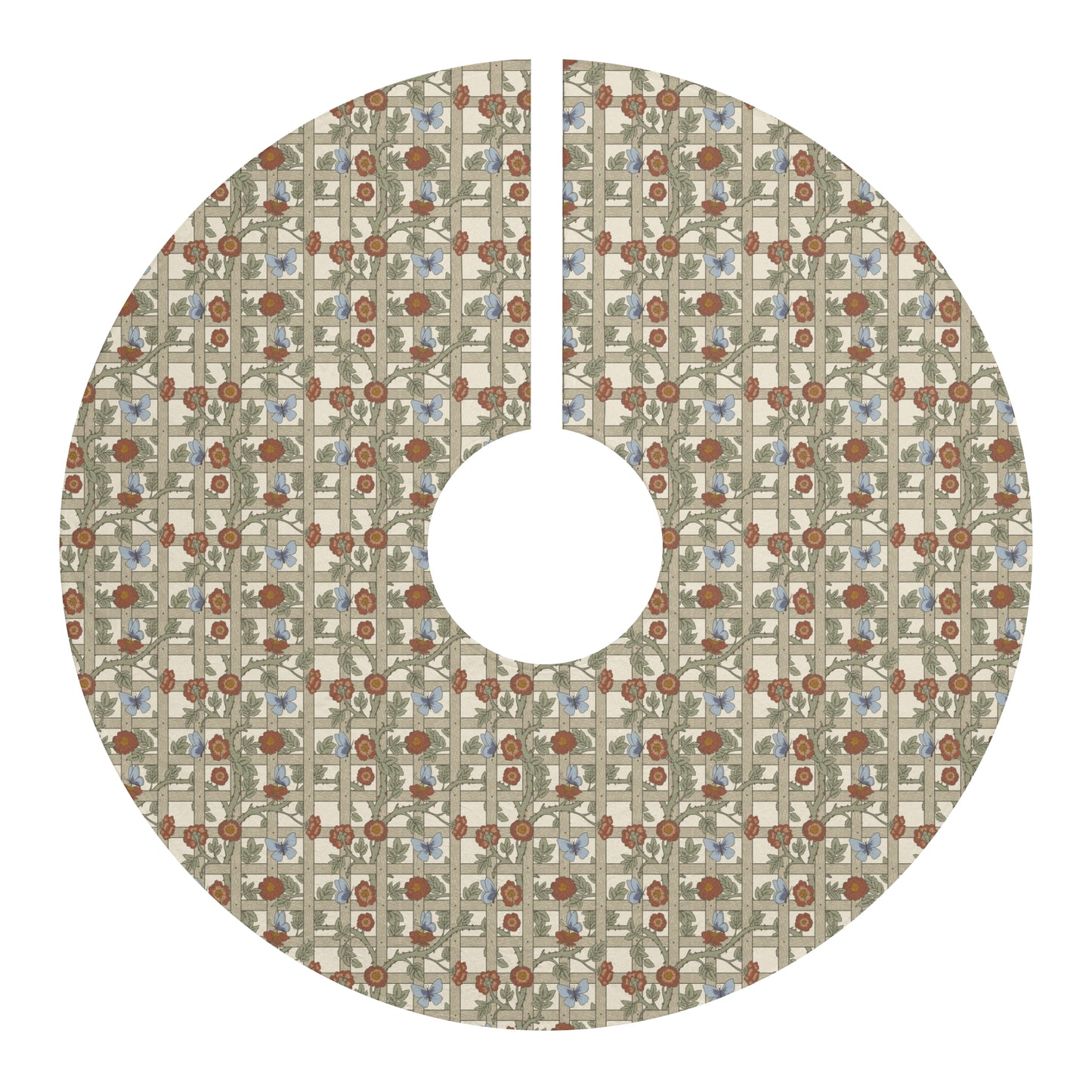Round tree skirt with floral pattern on a white background