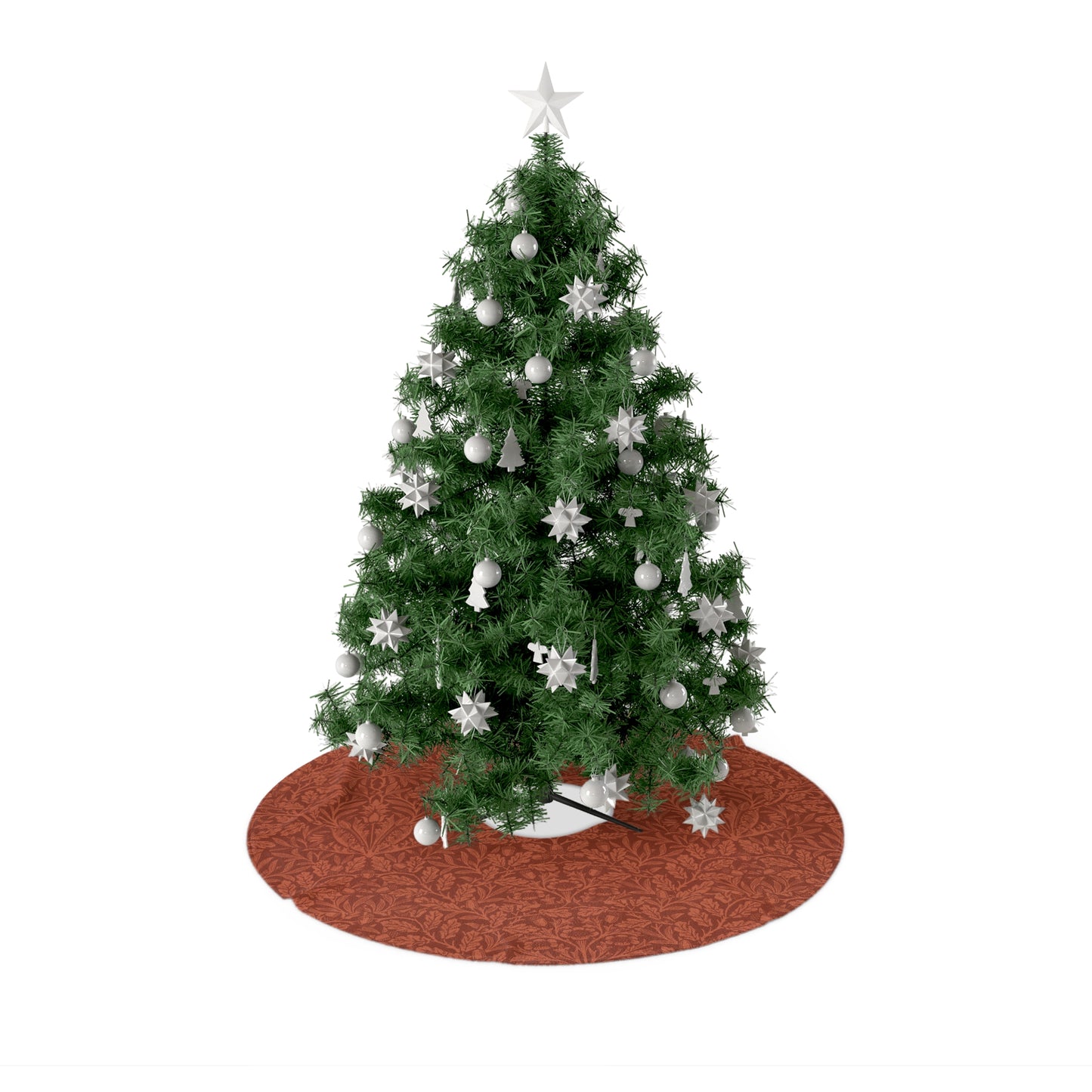 Christmas Tree Skirt by William Morris & Co in a pattern called Acorn & Oak Leaves Collection in a rusty red colour