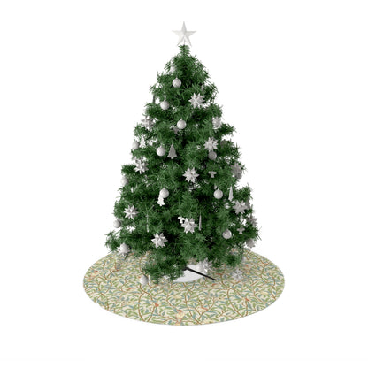 Christmas Tree Skirt by William Morris & Co in a floral pattern called Bird & Pomegranate Collection in colour parchment, brown, green and red