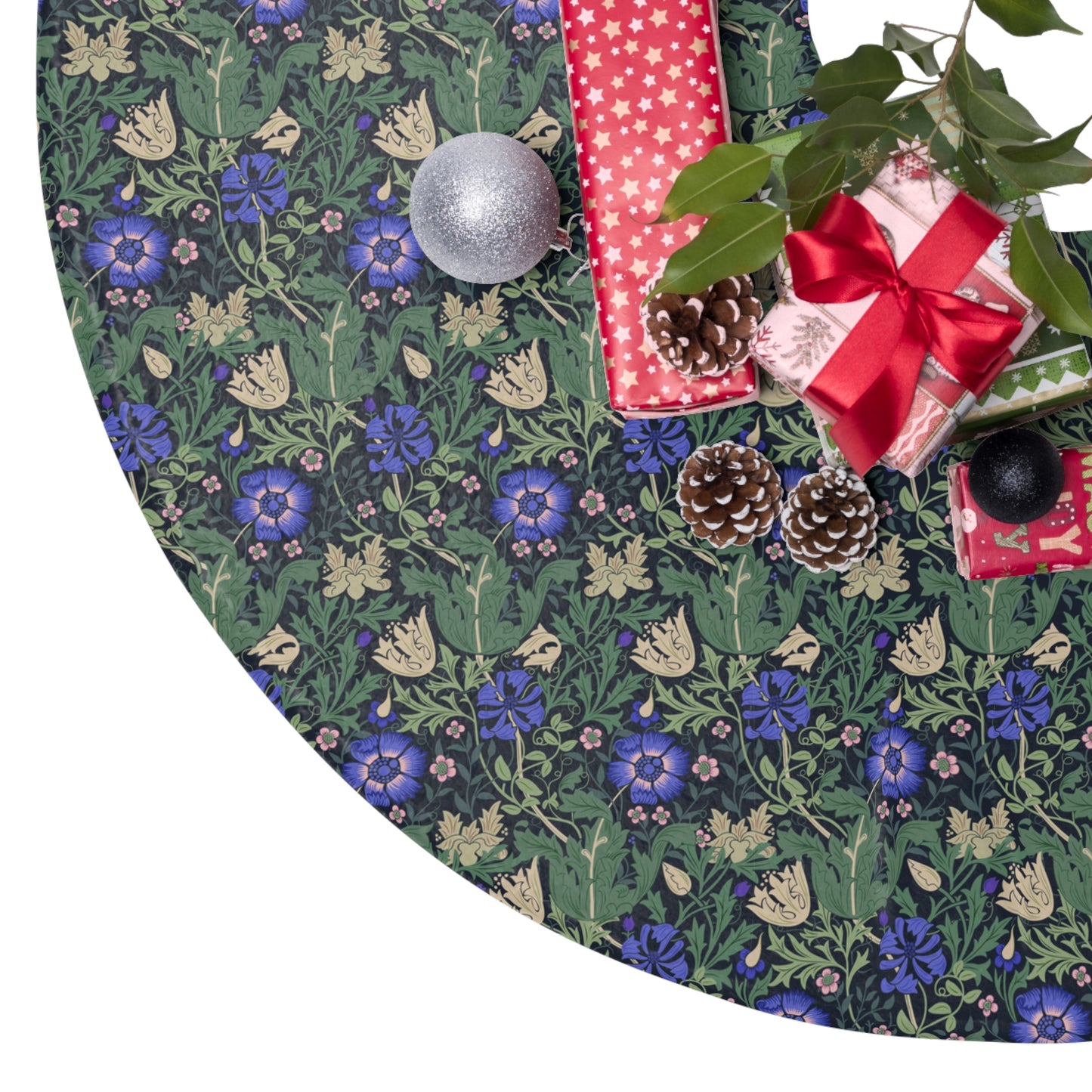 Christmas Tree Skirt by William Morris & Co in a floral pattern called Compton Collection (Bluebell Cottage)