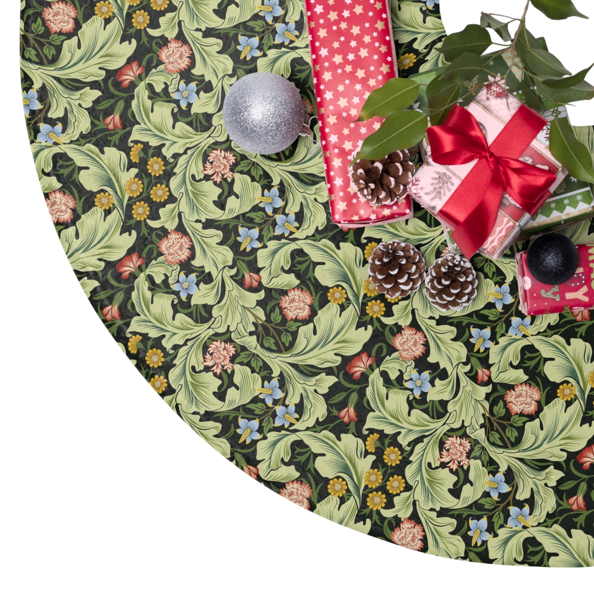 Christmas Tree Skirt by William Morris & Co in a floral pattern called Leicester Collection (Green)