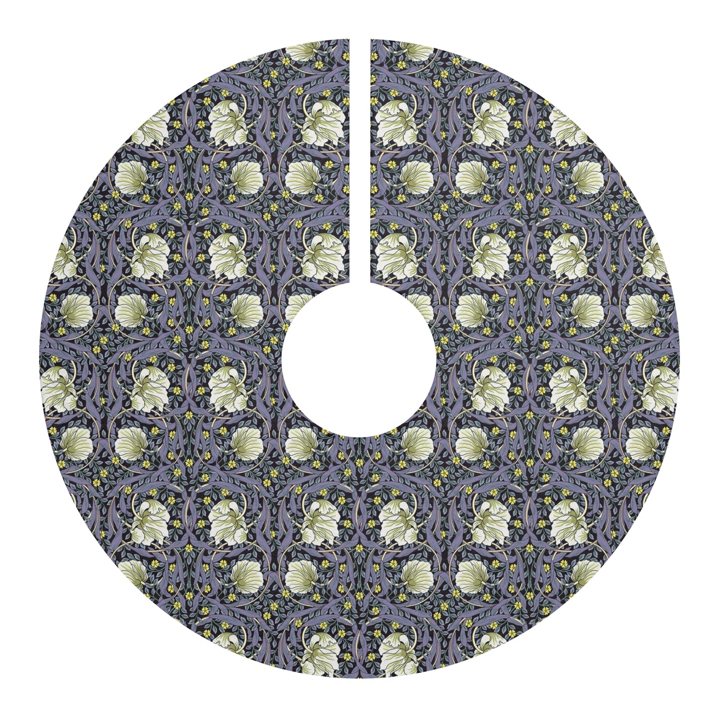 Decorative tree skirt with floral pattern on a white background