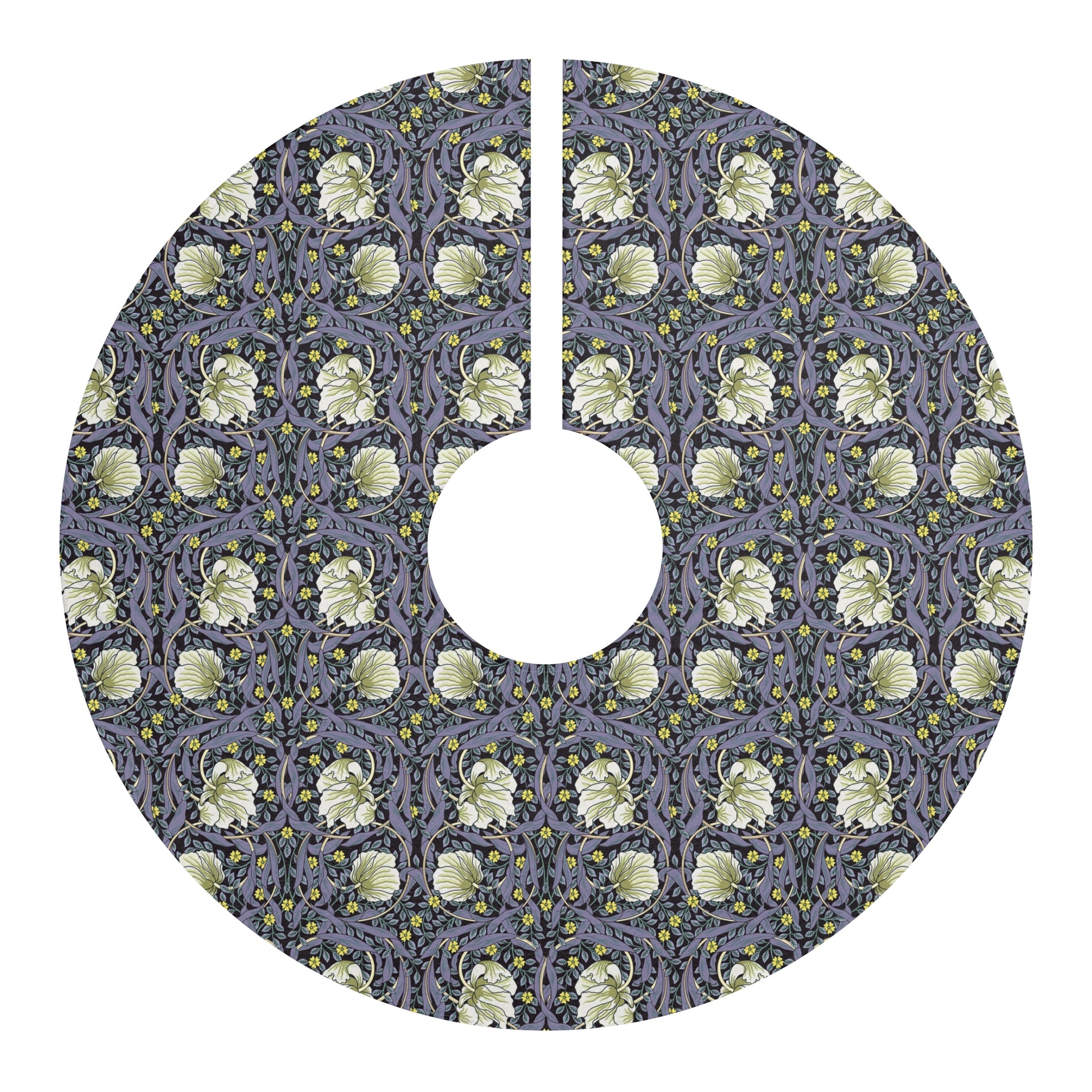Decorative tree skirt with floral pattern on a white background