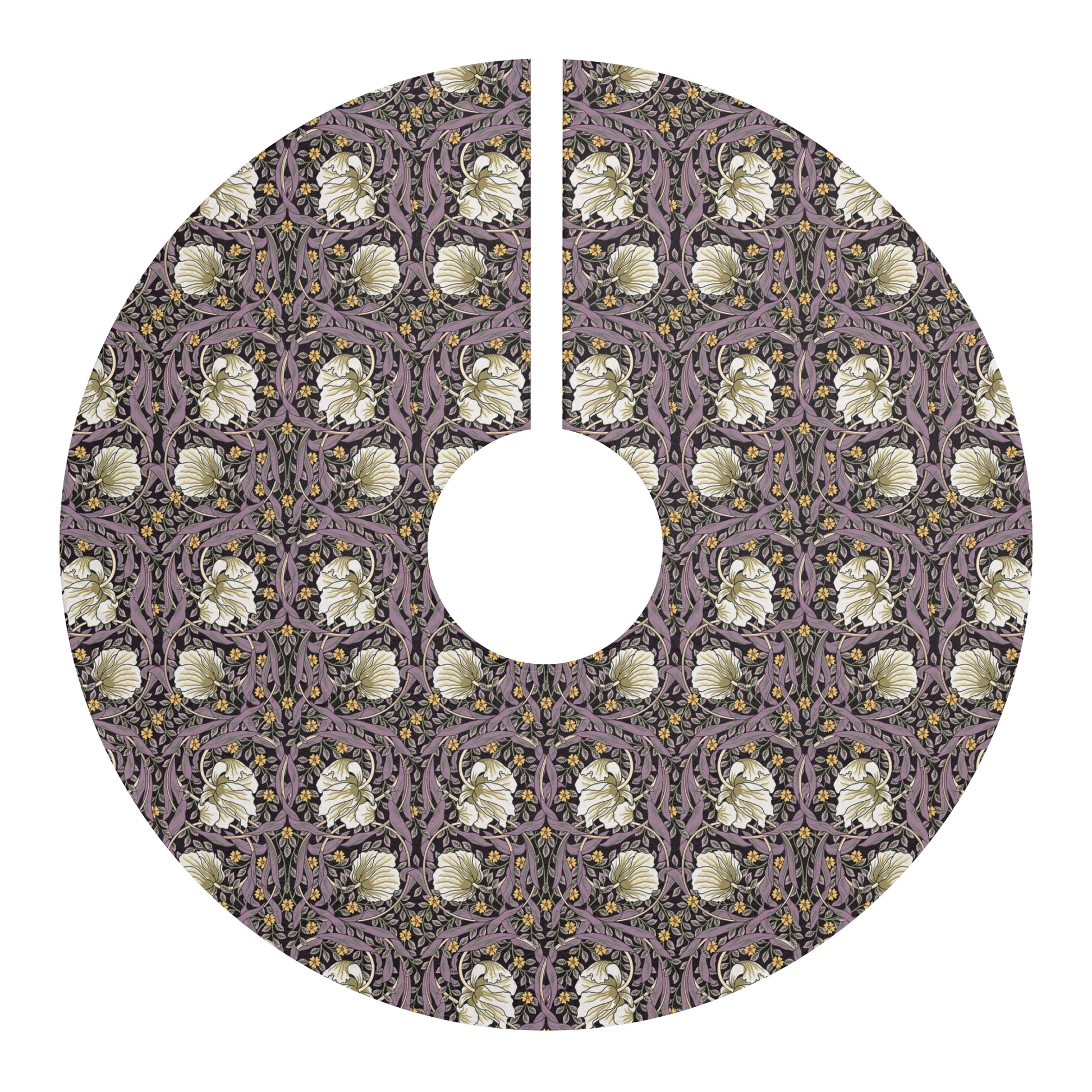 Decorative tree skirt with floral pattern on a white background