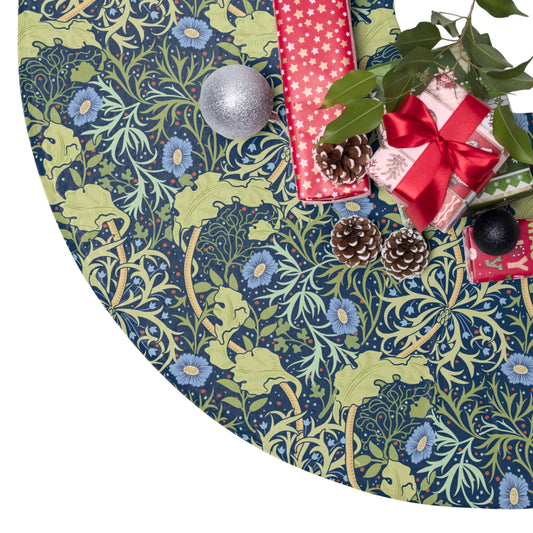 Christmas Tree Skirt inspired by William Morris - Seaweed Collection (Blue Flowers)