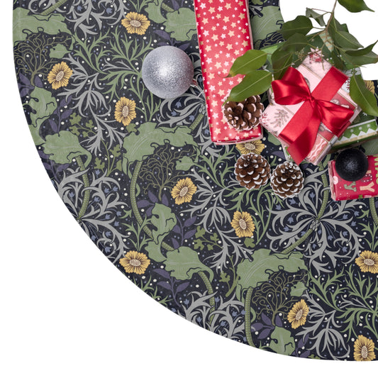 Christmas Tree Skirt by William Morris & Co in a floral pattern Seaweed Collection in Yellow, Green and Grey