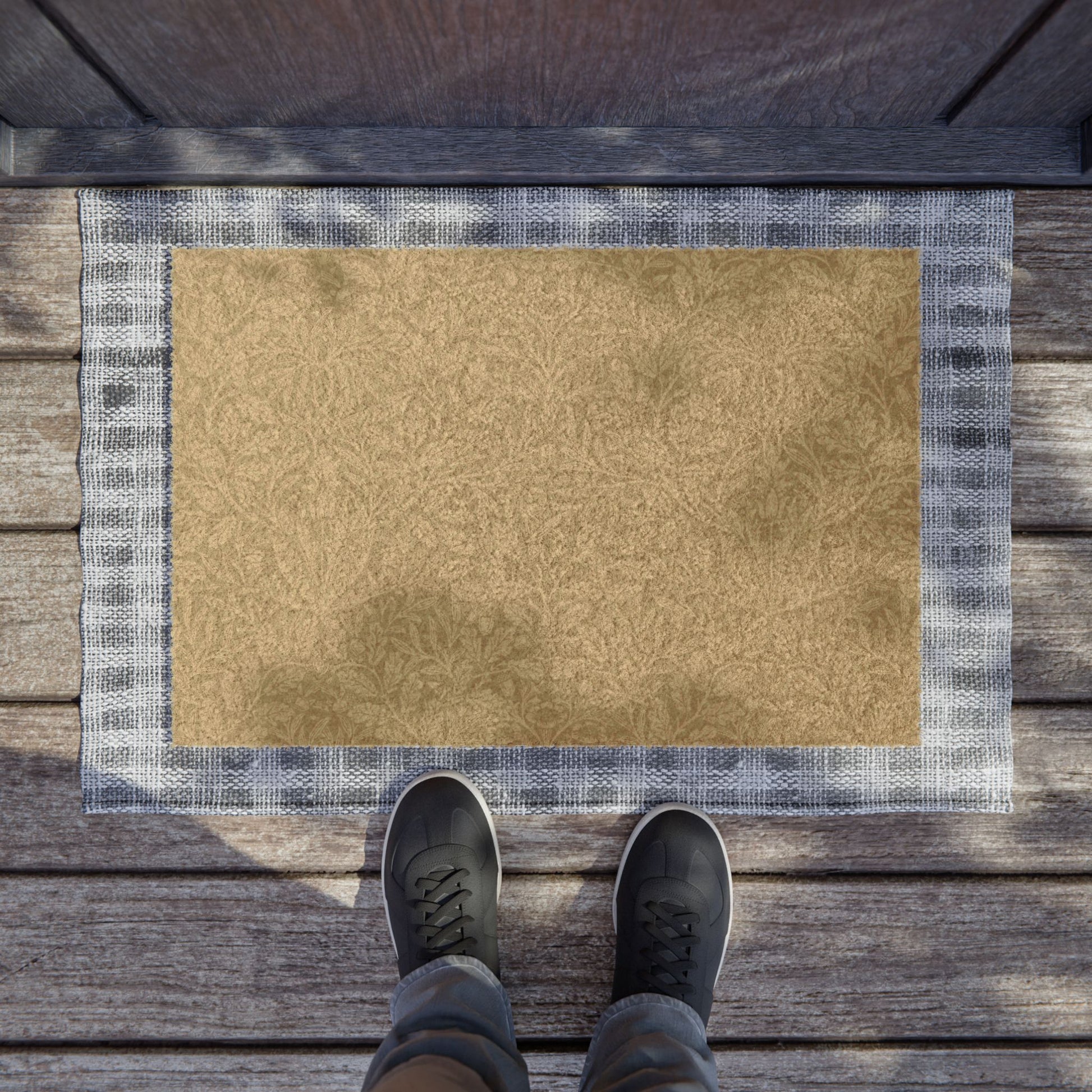 Rectangular beige doormat with an acorns and oak leaves pattern from a William Morris & Co floral pattern