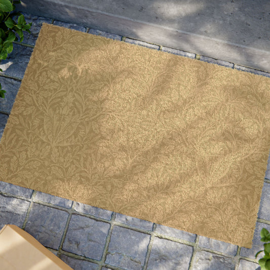 Rectangular beige doormat with an acorns and oak leaves pattern from a William Morris & Co floral pattern