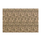 A rectangular area rug with a dense, repeating floral and botanical pattern in muted beige, brown, and olive green tones, shown flat against a plain white background.