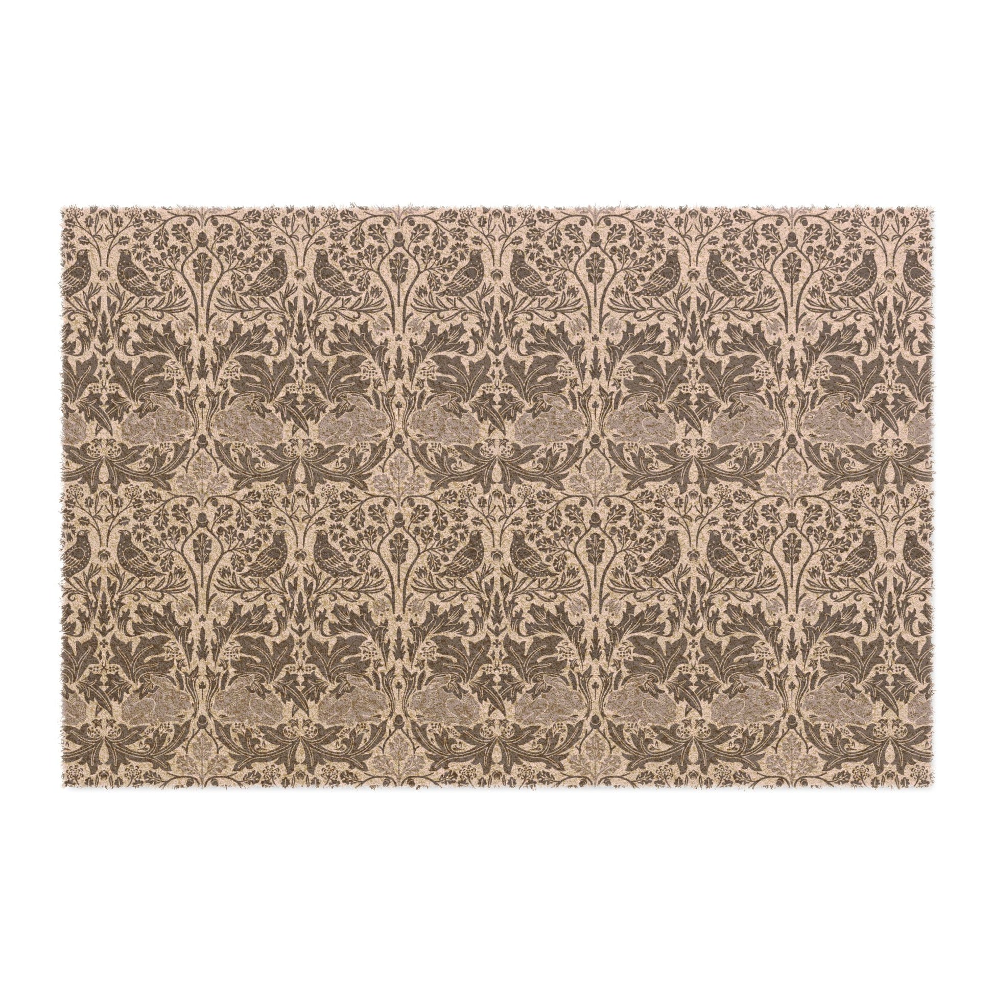 Patterned coconut coir hard wearing door mat with intricate floral and rabbit design from William Morris & Co 