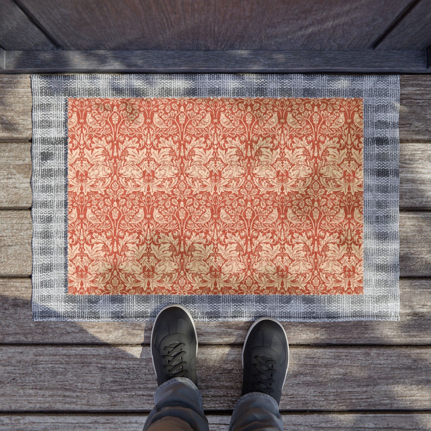 Coconut Coir Doormat inspired by William Morris & Co - Brer Rabbit Collection (Red) floral pattern