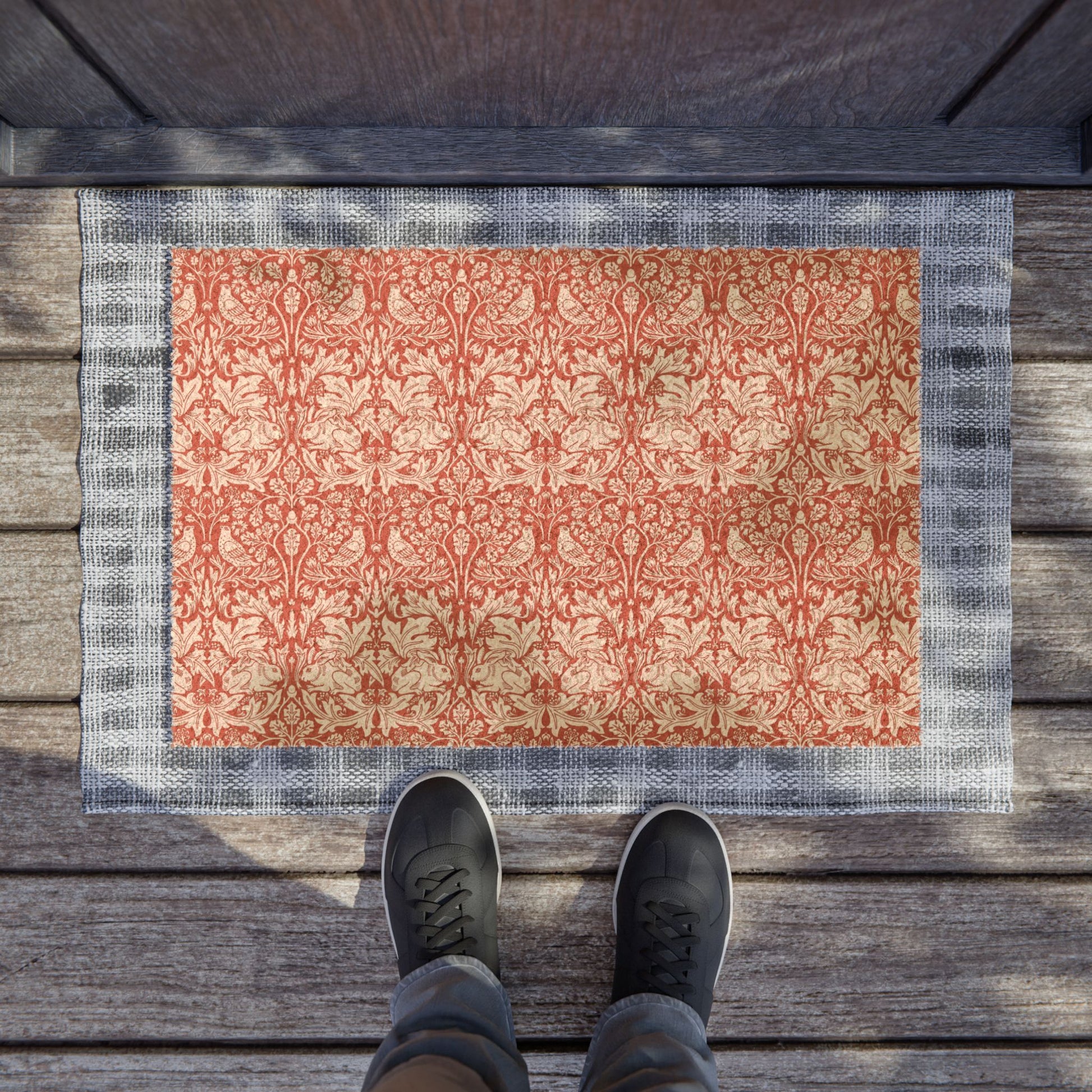 Coconut Coir Doormat inspired by William Morris & Co - Brer Rabbit Collection (Red) floral pattern