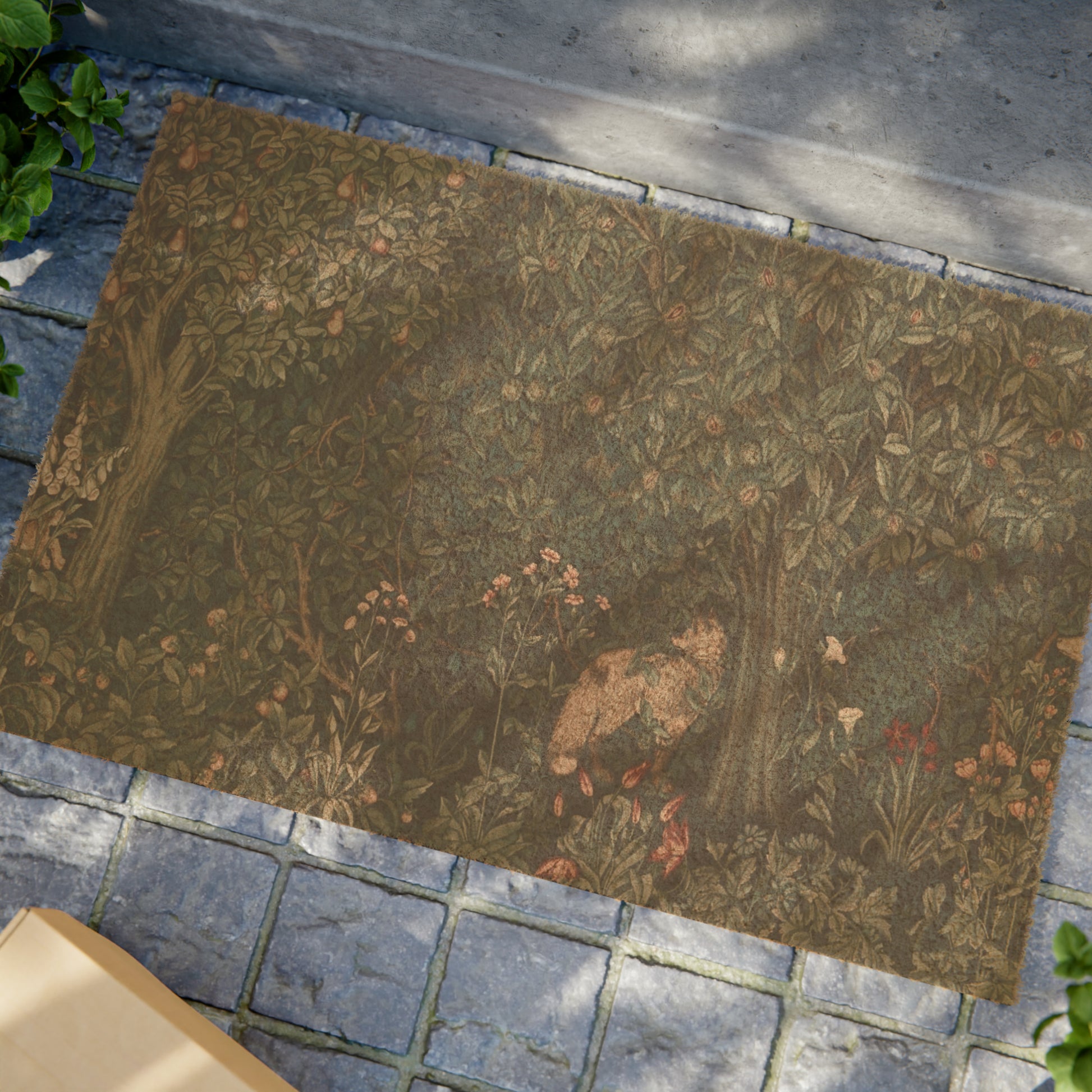 Coconut Coir Doormat in floral dark green inspired by William Morris & Co - Greenery Collection (Fox)