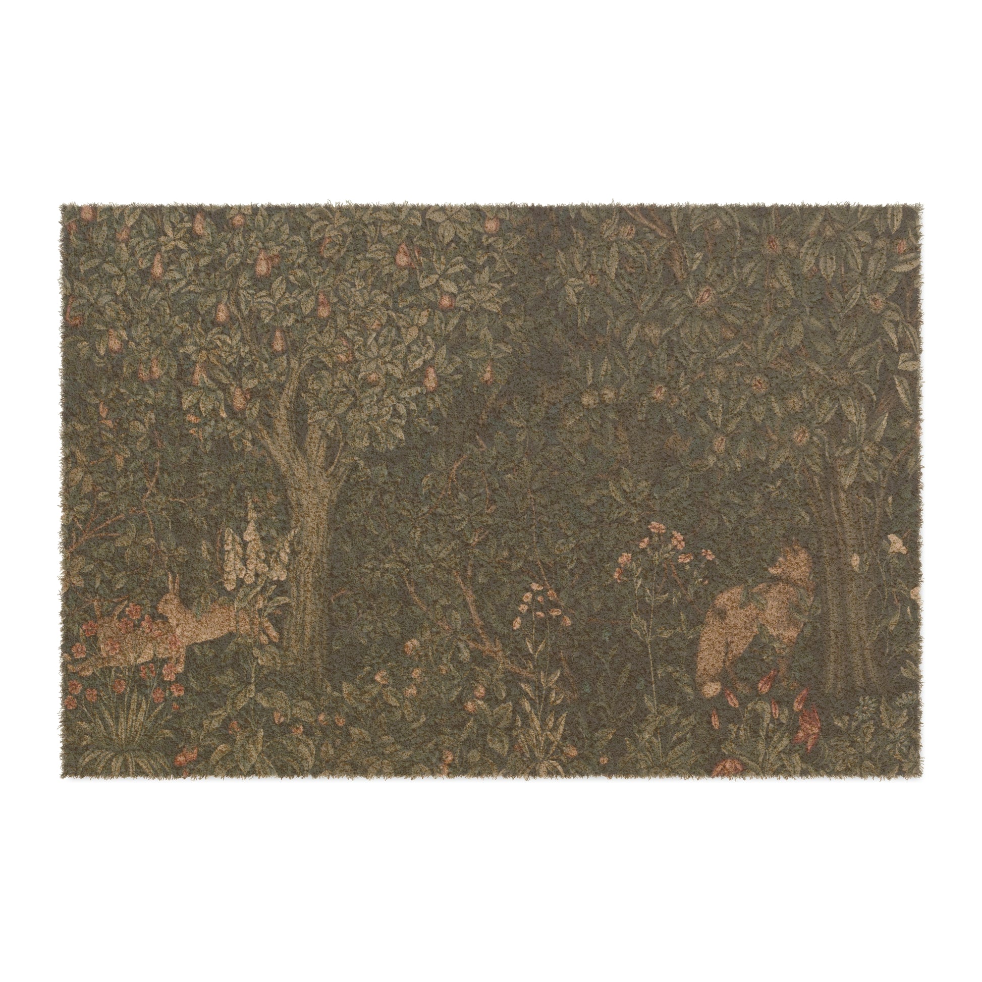 Coconut Coir Doormat in floral dark green inspired by William Morris & Co - Greenery Collection (Fox and Rabbit)