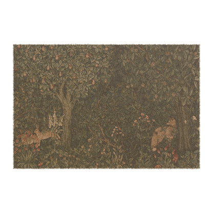 Coconut Coir Doormat in floral dark green inspired by William Morris & Co - Greenery Collection (Fox and Rabbit)