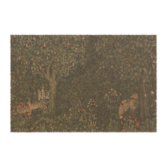 Coconut Coir Doormat in floral dark green inspired by William Morris & Co - Greenery Collection (Fox and Rabbit)