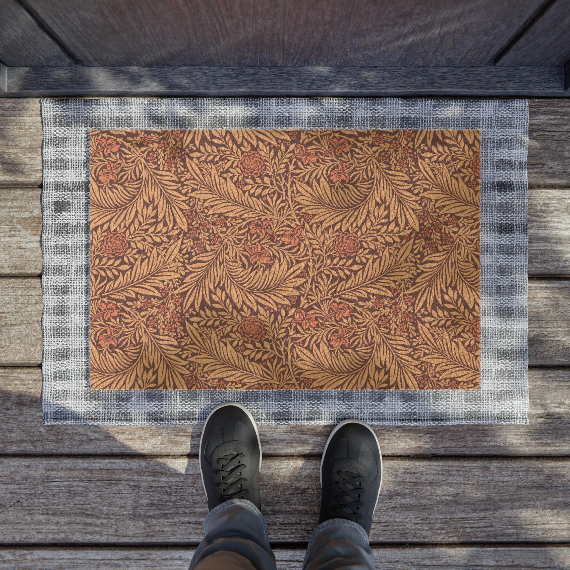 Coconut Coir Doormat in floral pattern of reds, inspired by William Morris & Co from the Larkspur Collection (Red).