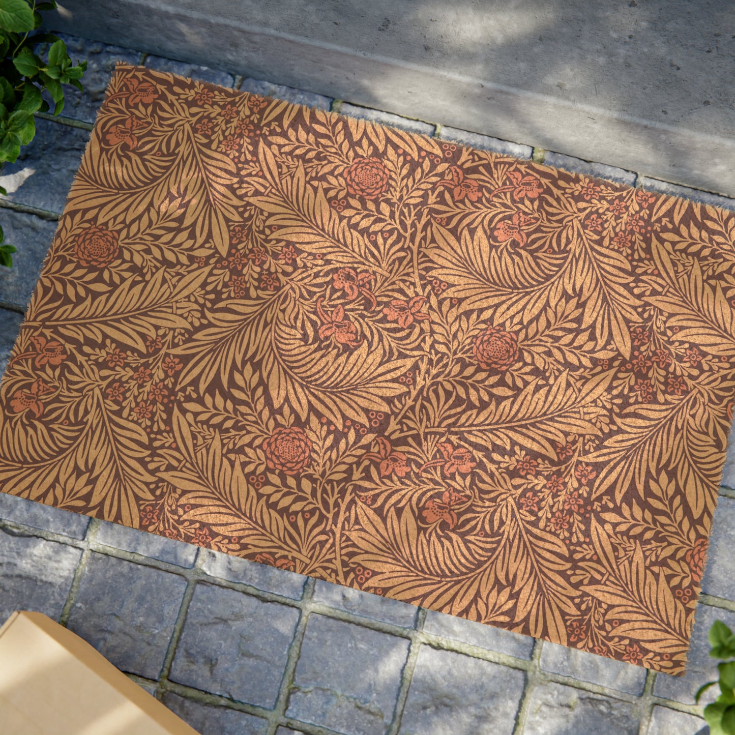 Coconut Coir Doormat in floral pattern of reds, inspired by William Morris & Co from the Larkspur Collection (Red).