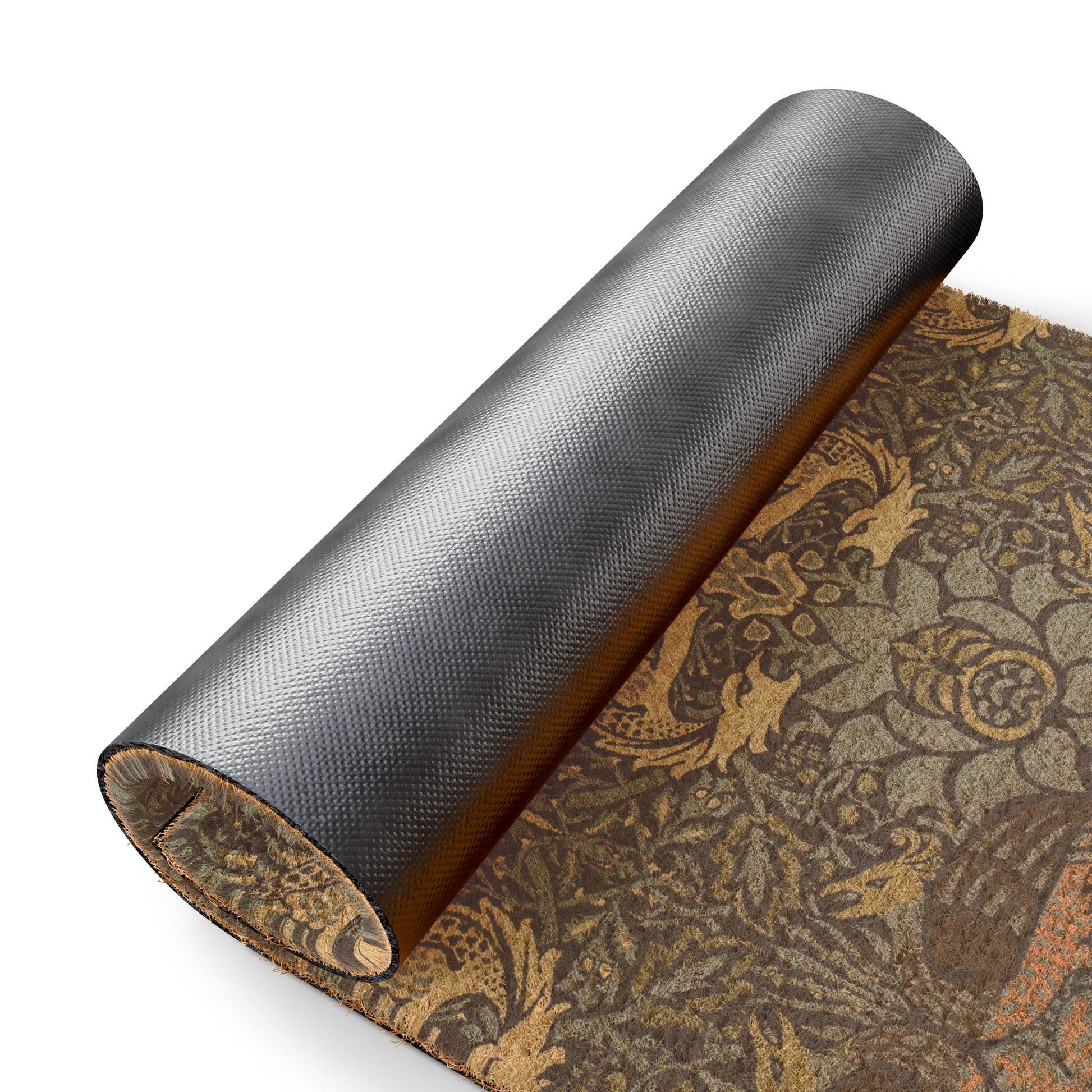 Roll of patterned wallpaper with a decorative design on a white background