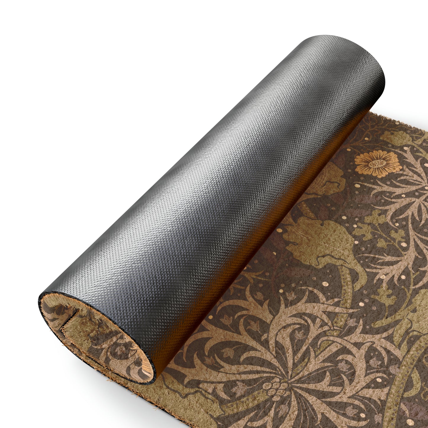 Rectangular doormat with a floral pattern in yellow and green floral shades by William Morris & Co, featuring a vinyl backing.