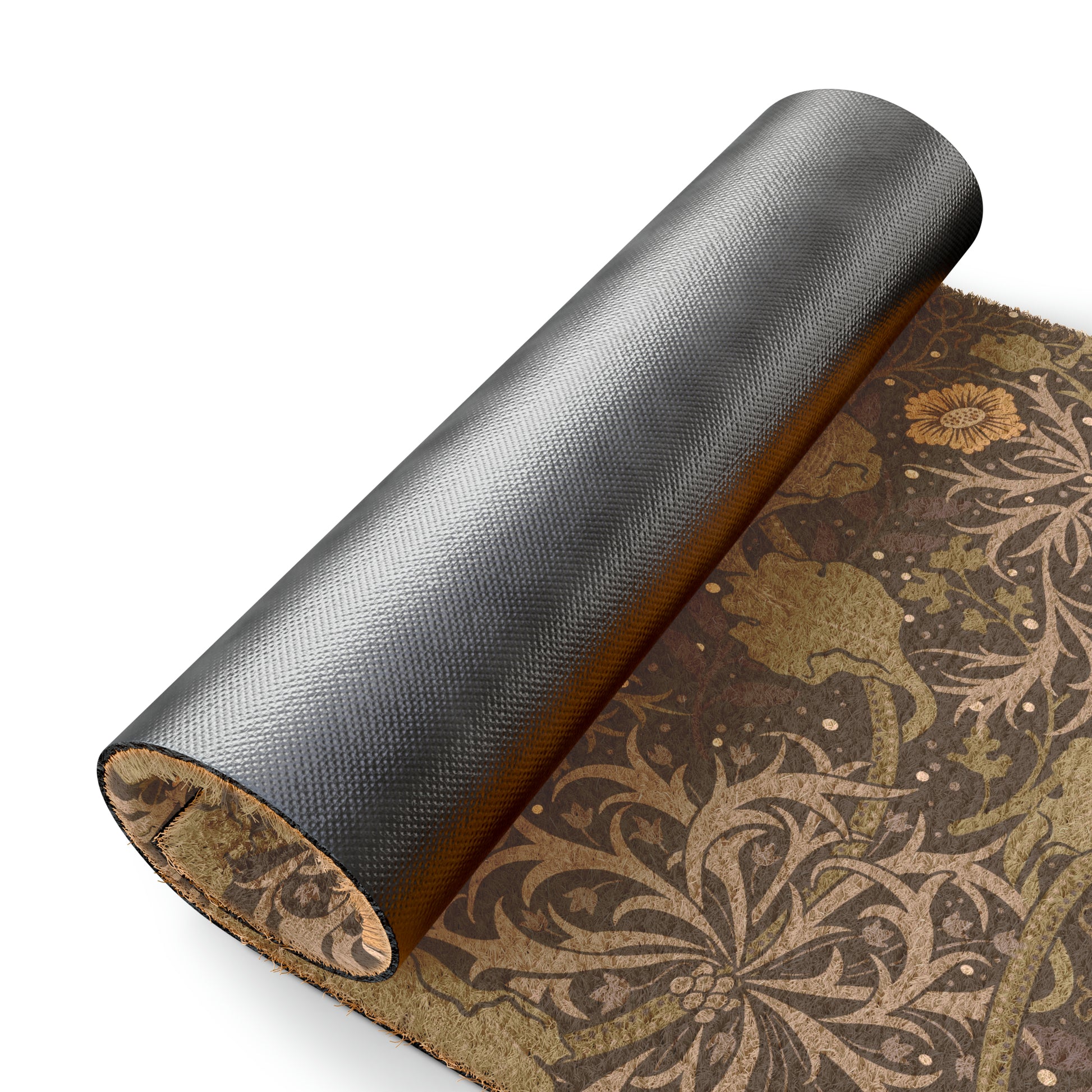 Rectangular doormat with a floral pattern in yellow and green floral shades by William Morris & Co, featuring a vinyl backing.