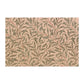 A rectangular area rug with a classic William Morris-style botanical pattern featuring green leaves and reddish-brown stems on a warm beige background, shown flat against a white backdrop.