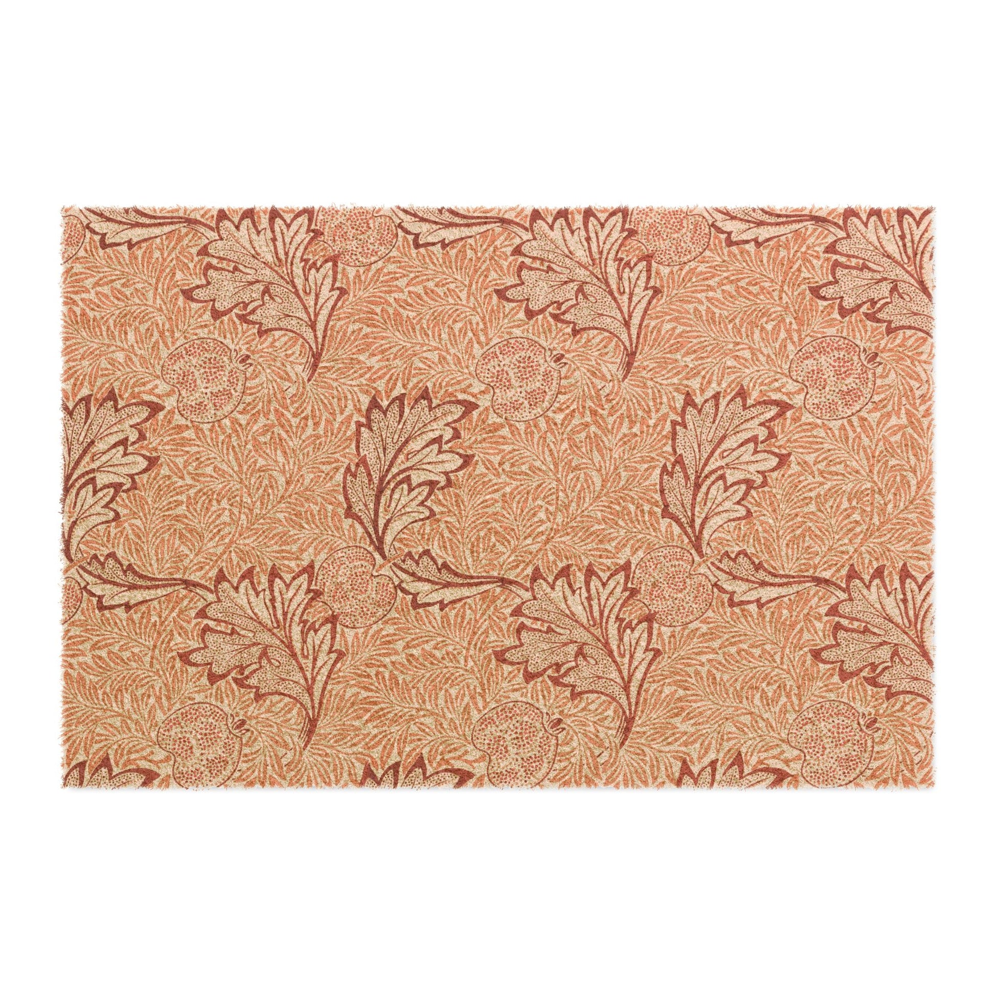 A rectangular textile or fabric sample with a repeating botanical leaf pattern in warm tan, beige, and muted reddish-brown tones, shown flat against a white background.