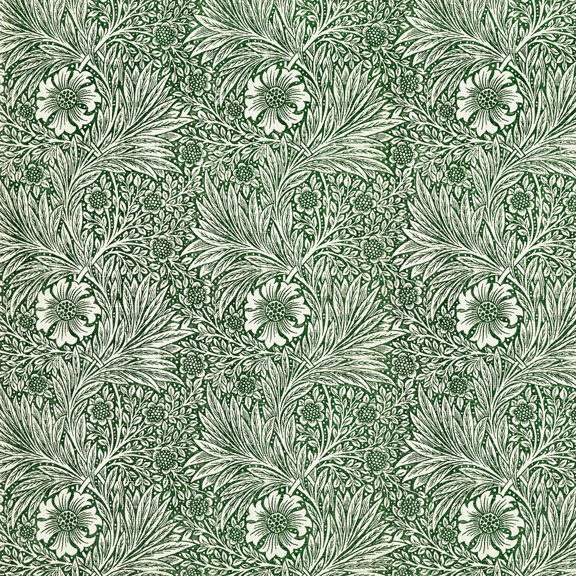 Floral and leaf pattern in green on a green background