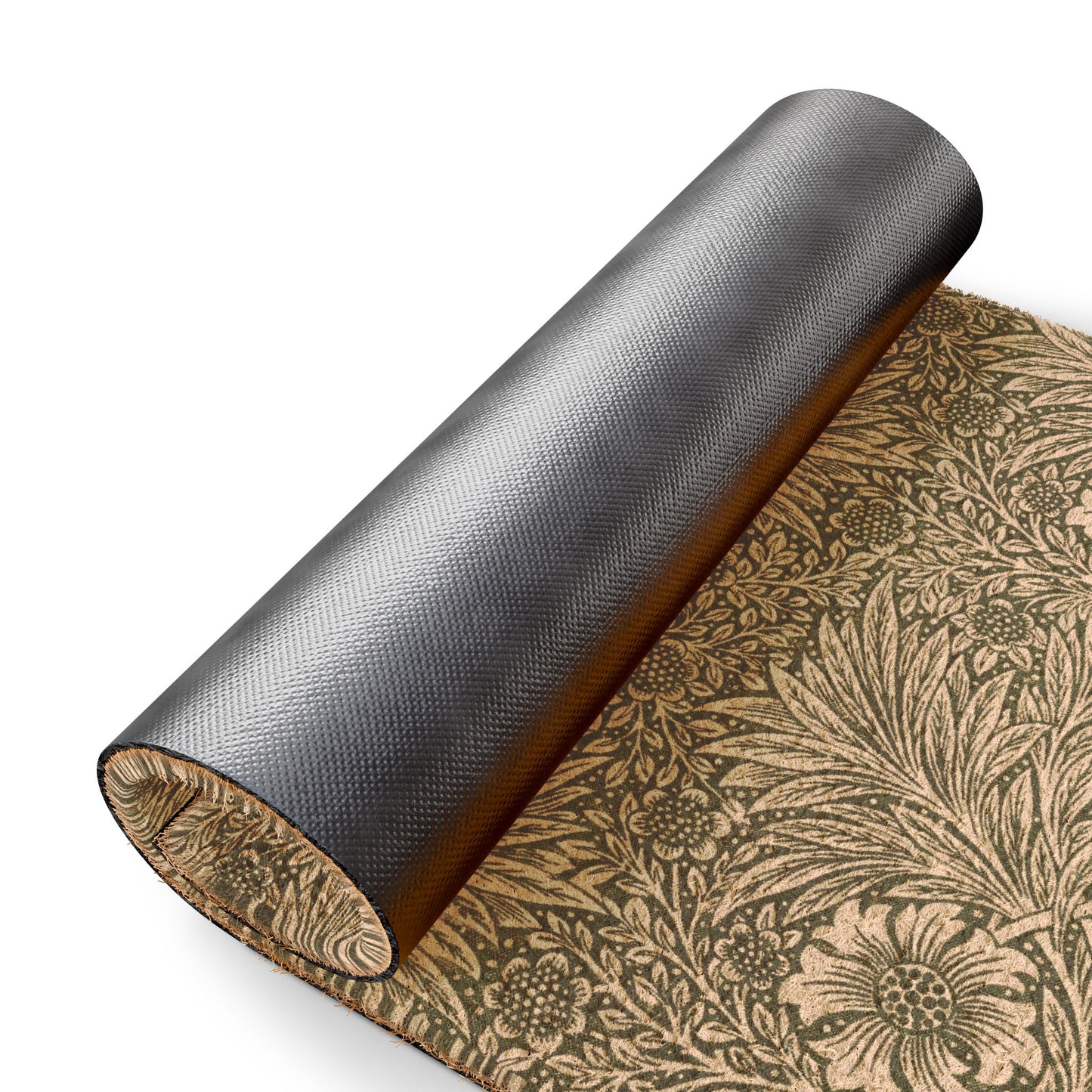 Roll of cork mat with natural pattern on a white background