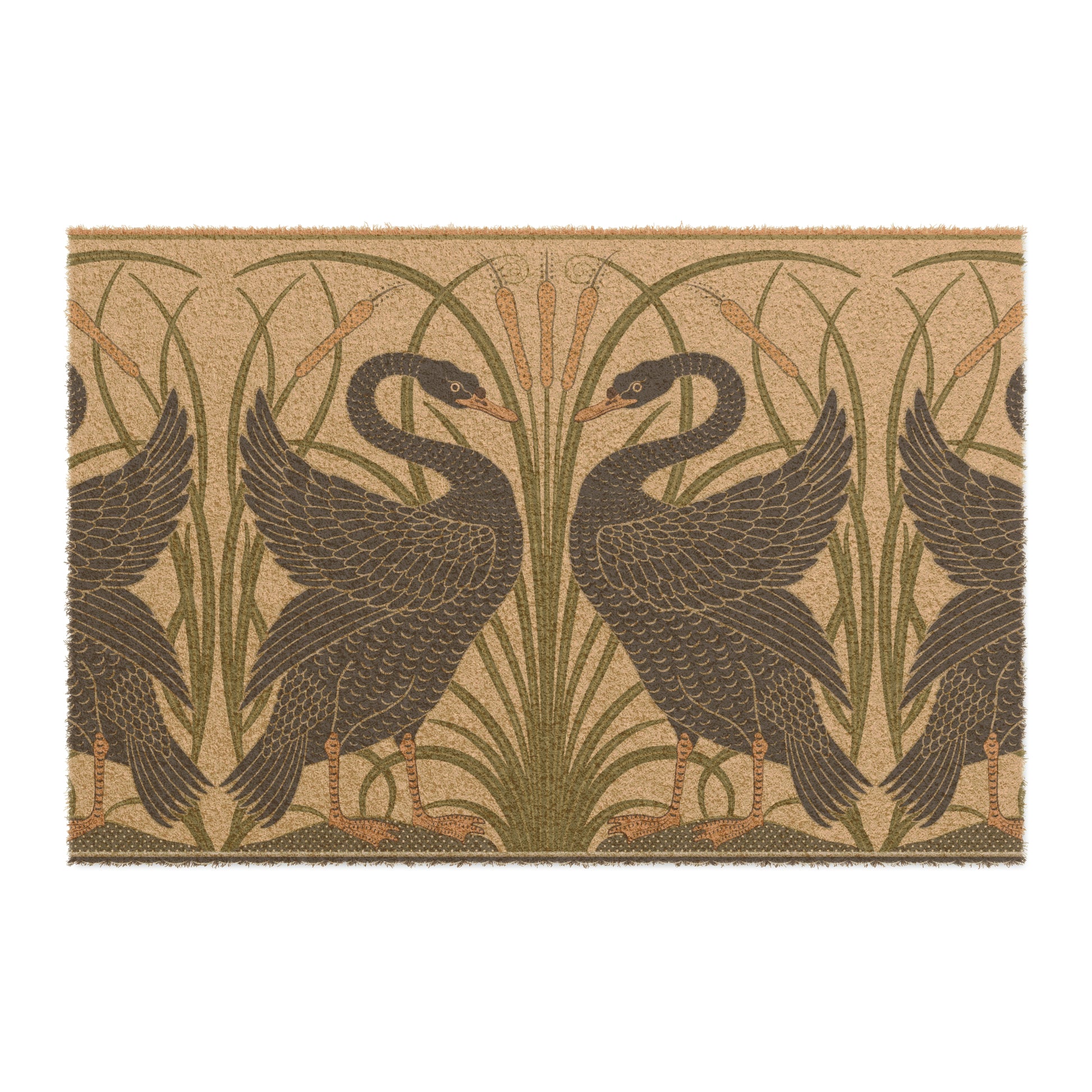 Coconut Coir Doormat inspired by William Morris & Co - Black Swan Collection (Cygnus Aatratus)