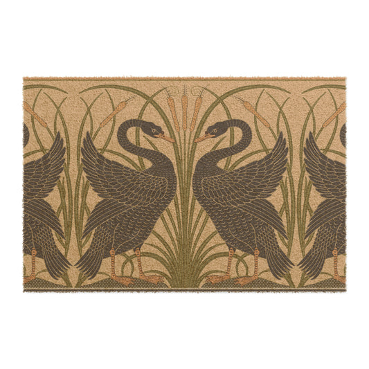 Coconut Coir Doormat inspired by William Morris & Co - Black Swan Collection (Cygnus Aatratus)
